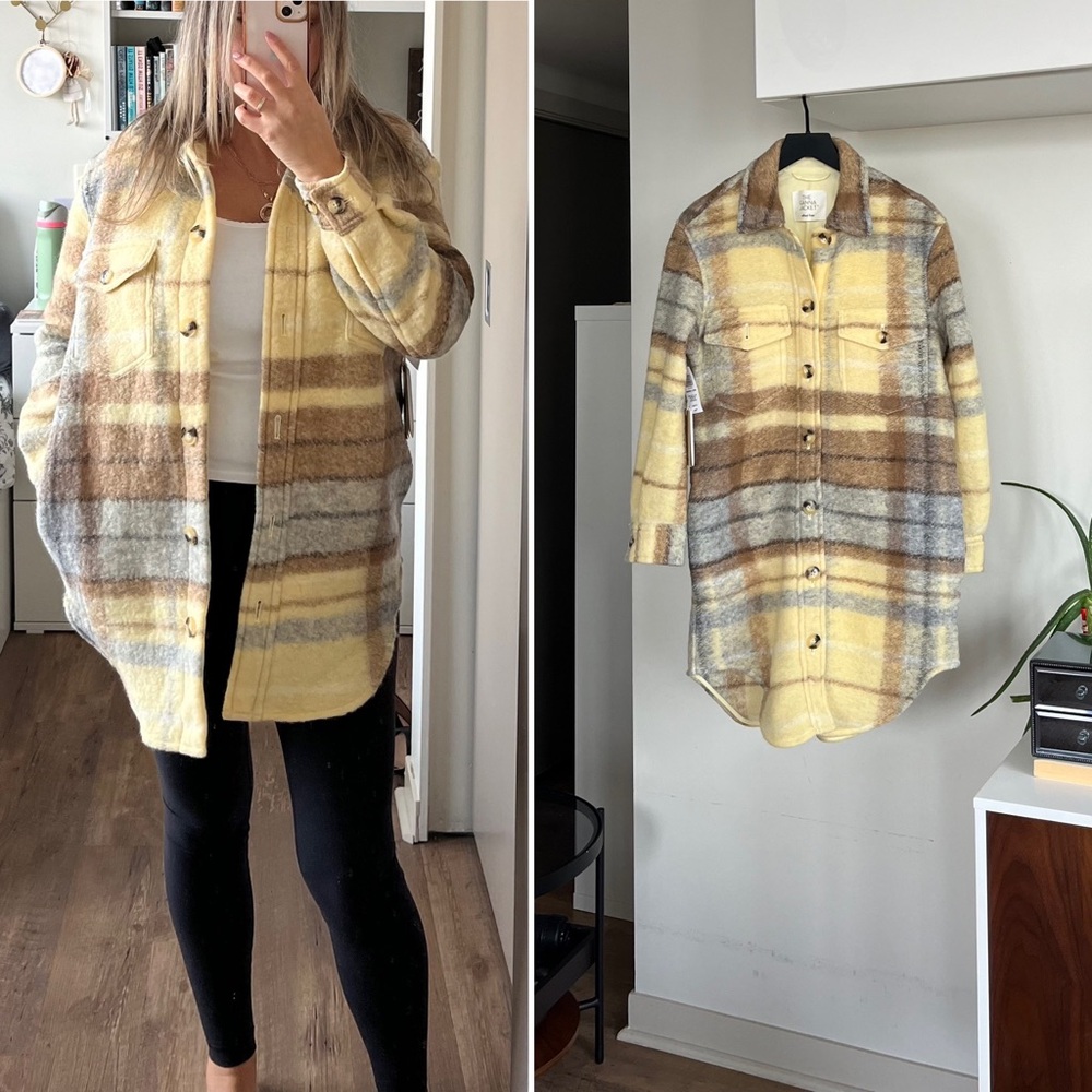 Aritzia Wilfred Free The Gana Long Cream/Brown Shirt/Jacket Coastal Sz 2XS